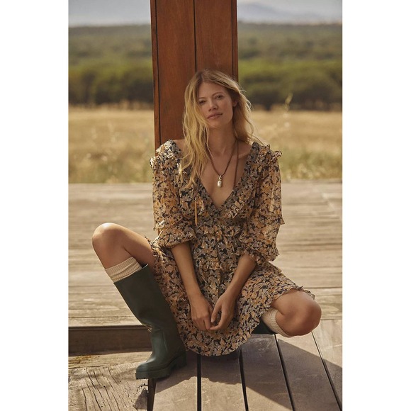 Anthropologie Neitr Mot Dress Medium Floral Ruffle Trim Long Sleeve Mini - Picture 12 of 12